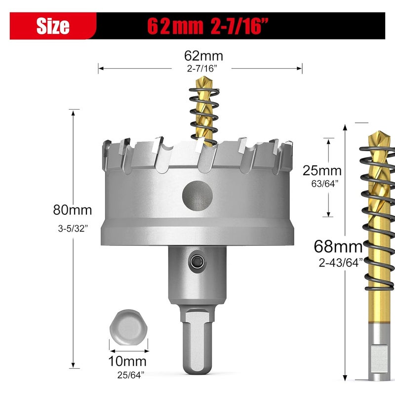 GSTK Upgrade Heavy Duty Carbide Hole Saw,Metal Steel Hole Saw Drill Bit, TCT Hole Cutter-Alloy Hardness Upgrade, Life Upgrade,Use for Stainless Steel, mild Steel, Iron, Copper,etc (62mm|2-7/16") - Image 2